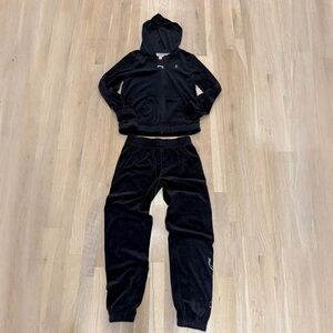 Juicy Couture Y2K Black Velour Hoodie & Pant, Girls XL (16), Full Zip Suit GUC